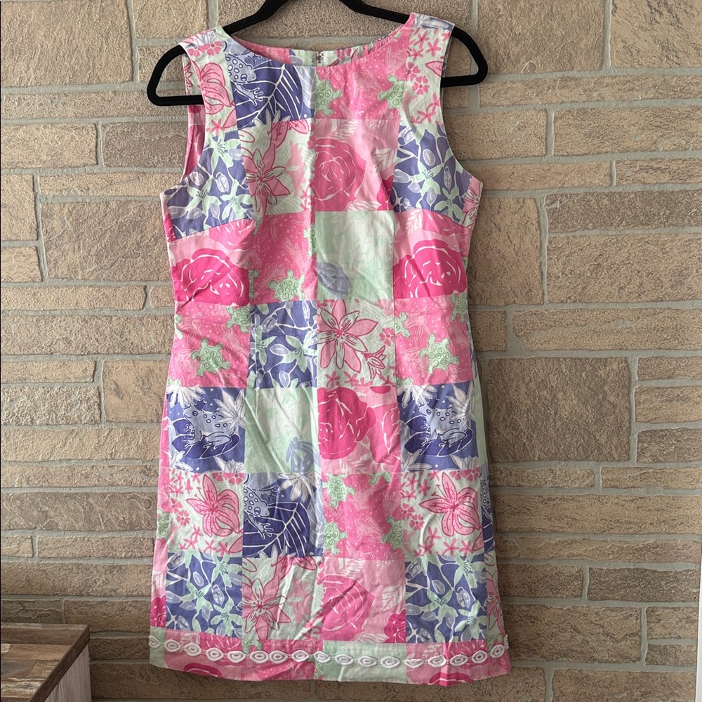 Lilly Pulitzer Krista Y2K Patchwork Print Sleeveless Dress 10 White Label